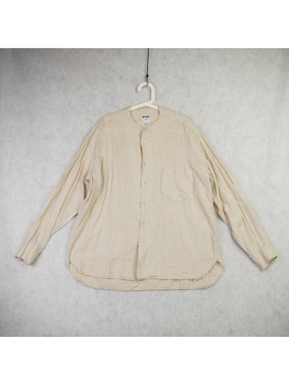 Moschino Jeans Mens Band Collar Shirt Beige Cotton Linen Feel Long Sleeve Sz XL